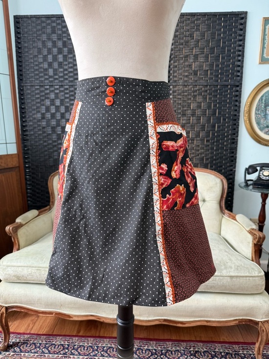Dresses & Skirts - 🥓 Bacon Handmade Patchwork Apron Skirt Pockets Tie-On Lined Retro Kitchencore 🥓